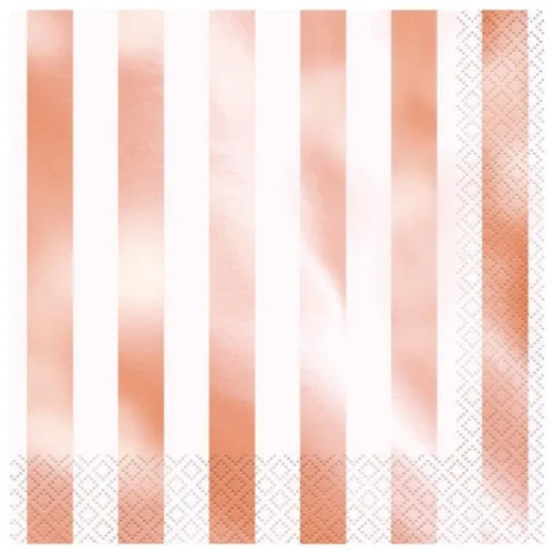 ROSE GOLD FOIL STRIPES LUNCHEON NAPKINS (17cm - 16 PACK)