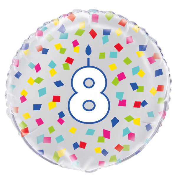 18"/ 46cm RAINBOW CONFETTI 8TH BIRTHDAY ROUND FOIL BALLOON