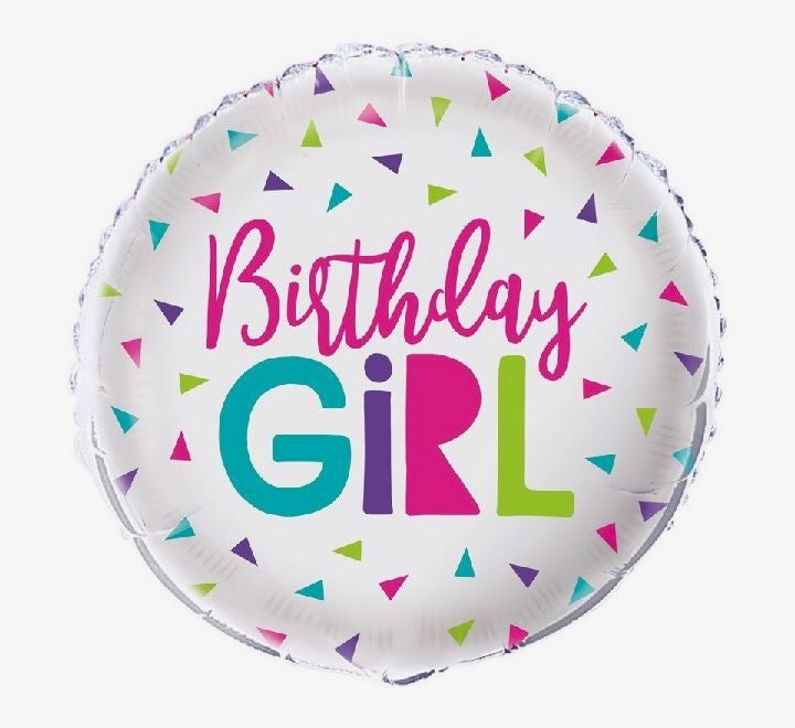 18"/ 46cm BIRTHDAY GIRL COLOURFUL CONFETTI ROUND FOIL BALLOON