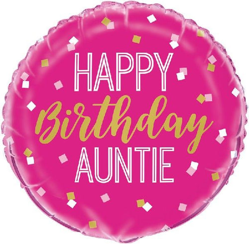 18"/ 46cm HAPPY BIRTHDAY AUNTIE ROUND FOIL BALLOON