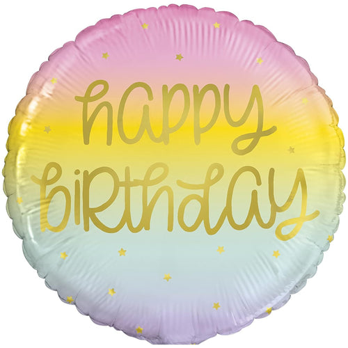 18"/ 46cm GOLD PASTEL BIRTHDAY ROUND FOIL BALLOON