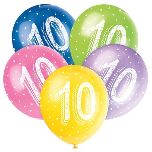 12"/ 30cm AGE '10' 5 PACK LATEX BALLOONS