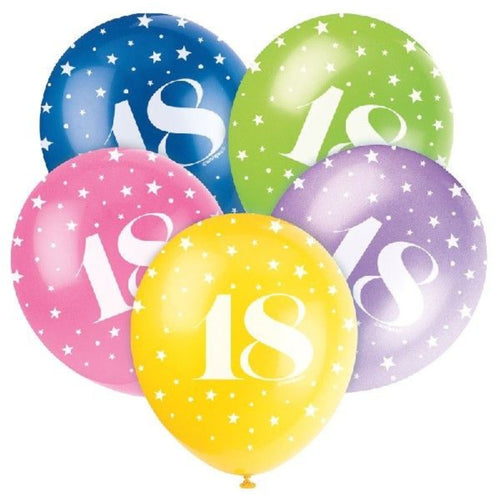 12"/ 30cm AGE '18' 5 PACK LATEX BALLOONS