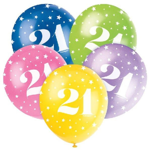12"/ 30cm AGE '21' 5 PACK LATEX BALLOONS