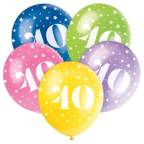 12"/ 30cm AGE '40' 5 PACK LATEX BALLOONS