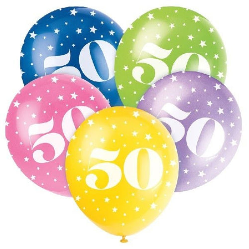 12"/ 30cm AGE '50' 5 PACK LATEX BALLOONS