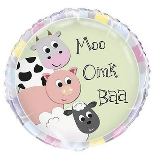 18"/ 45cm MOO OINK BAA ROUND FOIL BALLOON