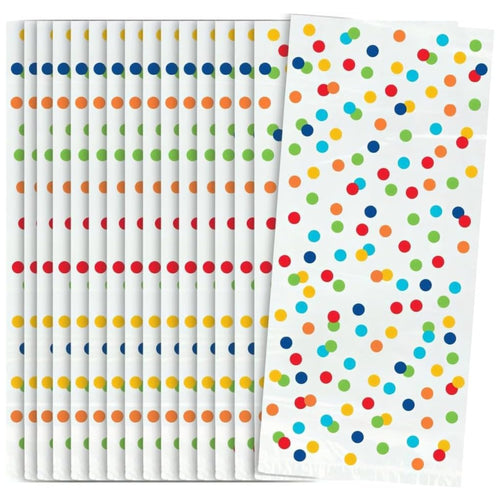 RAINBOW POLKA DOT CELLO PARTY BAGS WITH TWIST TIES (13cm x 28cm - 20 PACK)