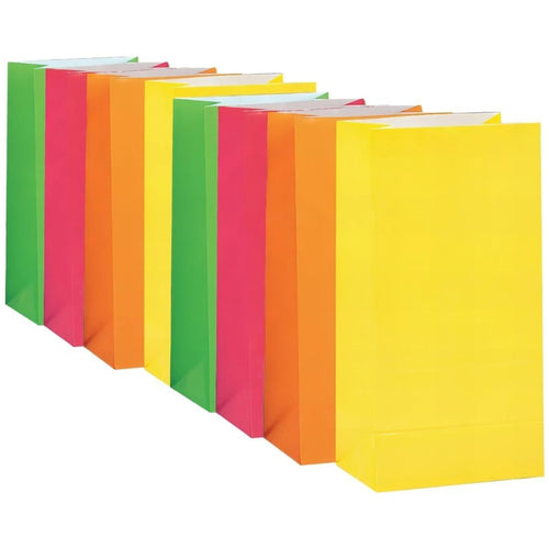 ASSORTED NEON PAPER PARTY BAGS (13cm x 25cm - 10 PACK)