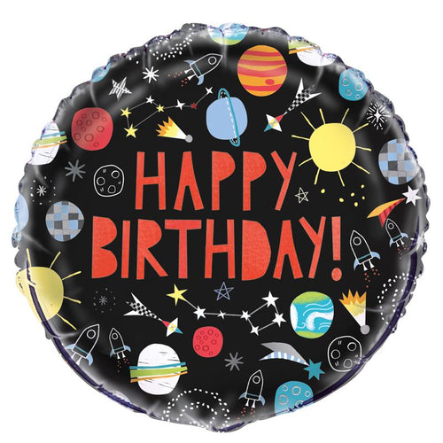18"/ 46cm HAPPY BIRTHDAY! OUTER SPACE ROUND FOIL BALLOON