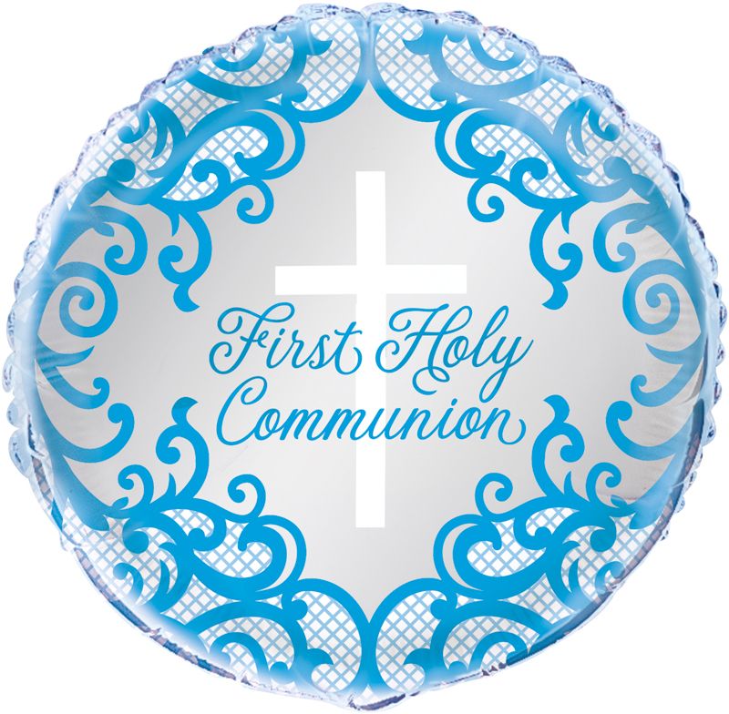 18"/ 46cm BLUE CROSS 1ST COMMUNION ROUND FOIL BALLOON