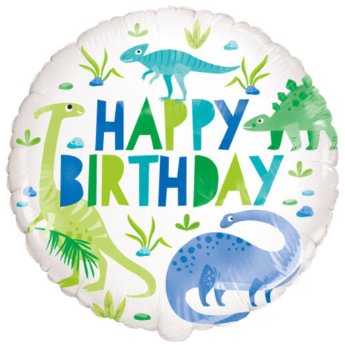 18"/ 46cm BLUE & GREEN DINOSAUR ROUND FOIL BALLOON