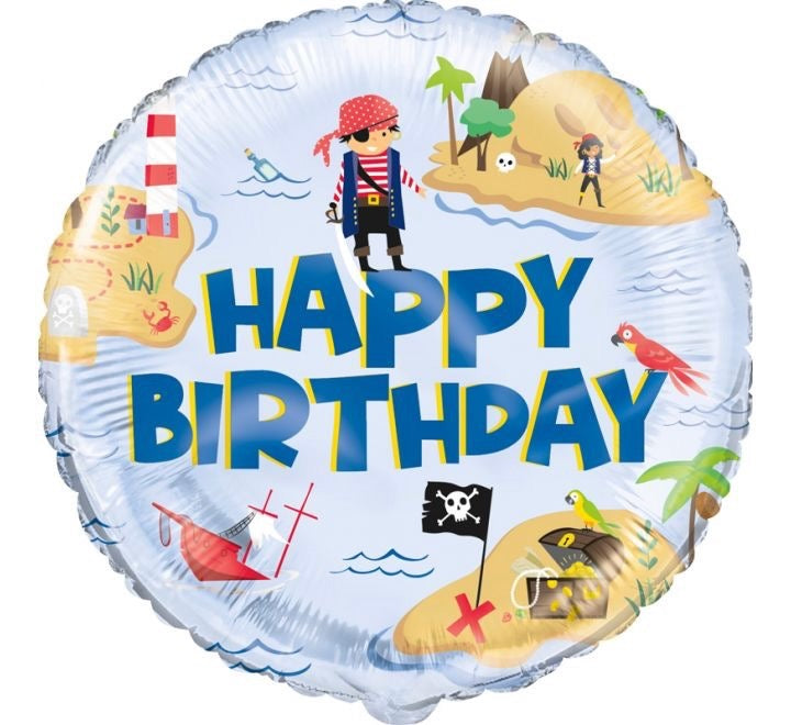 18"/ 46cm HAPPY BIRTHDAY AHOY PIRATE ROUND FOIL BALLOON