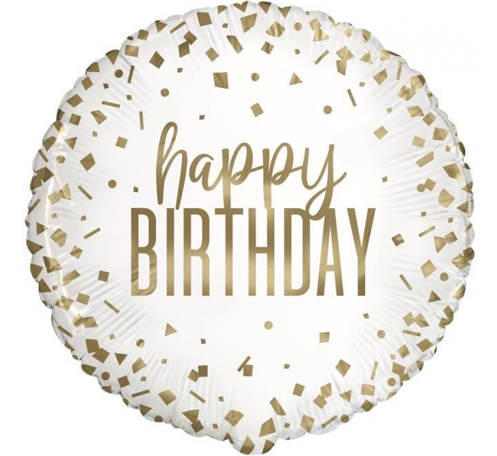 18"/ 46cm HAPPY BIRTHDAY GOLD CONFETTI ROUND FOIL BALLOON