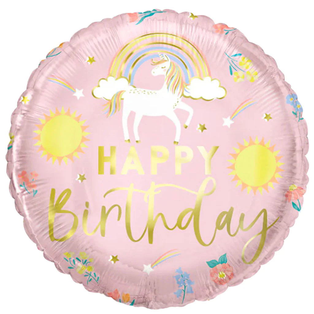 18"/ 46cm UNICORN HAPPY BIRTHDAY ROUND FOIL BALLOON
