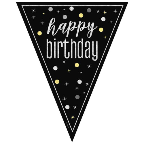 9ft / 2.7m GLITZ BLACK HAPPY BIRTHDAY BUNTING (9 FLAGS)