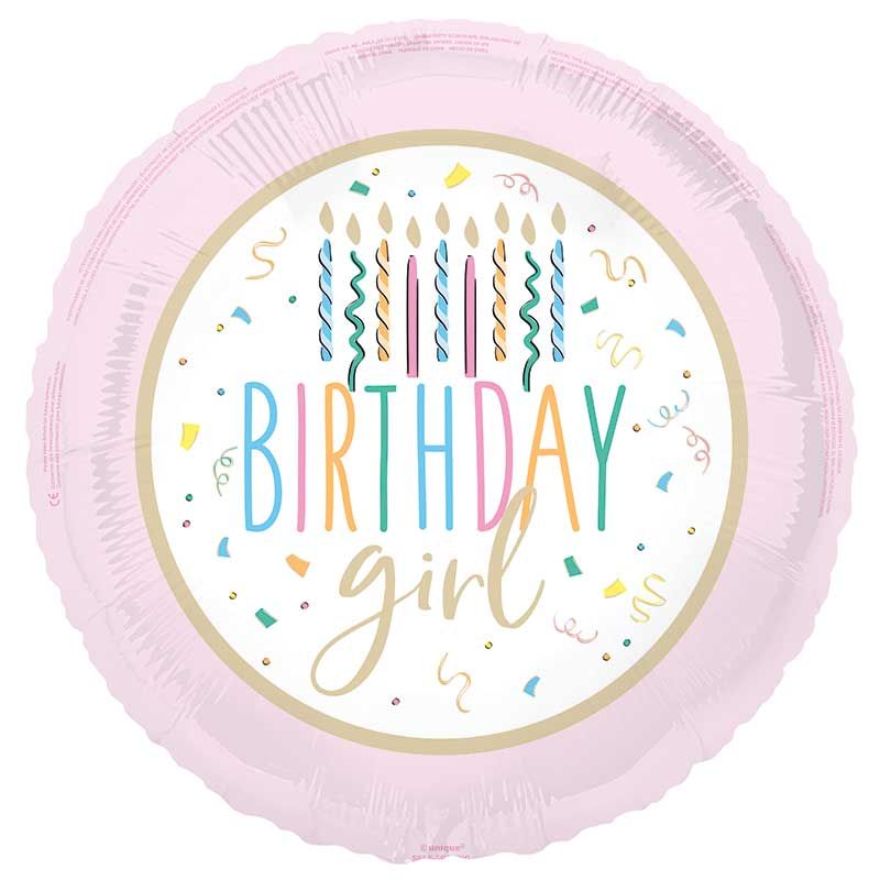 18"/ 46cm BIRTHDAY GIRL CANDLES ROUND FOIL BALLOON