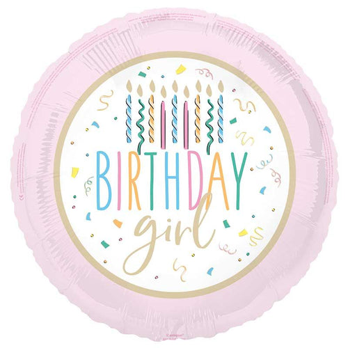 18"/ 46cm BIRTHDAY GIRL CANDLES ROUND FOIL BALLOON