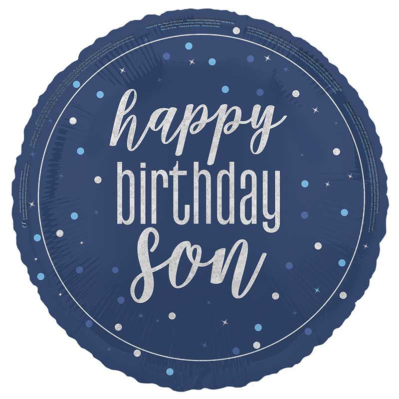 18"/ 46cm HAPPY BIRTHDAY SON BLUE GLITZ ROUND FOIL BALLOON