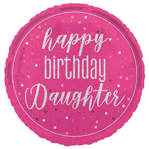 18"/ 46cm HAPPY BIRTHDAY DAUGHTER PINK GLITZ ROUND FOIL BALLOON