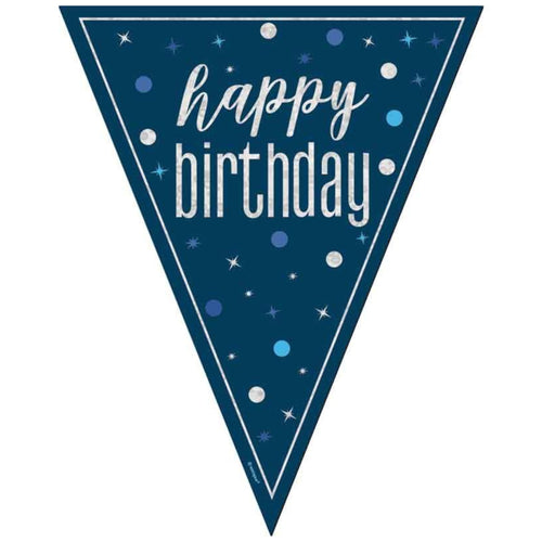 9ft / 2.7m GLITZ BLUE HAPPY BIRTHDAY BUNTING (9 FLAGS)