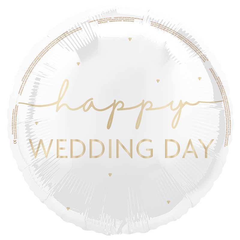 18"/ 46cm HAPPY WEDDING DAY WHITE ROUND FOIL BALLOON