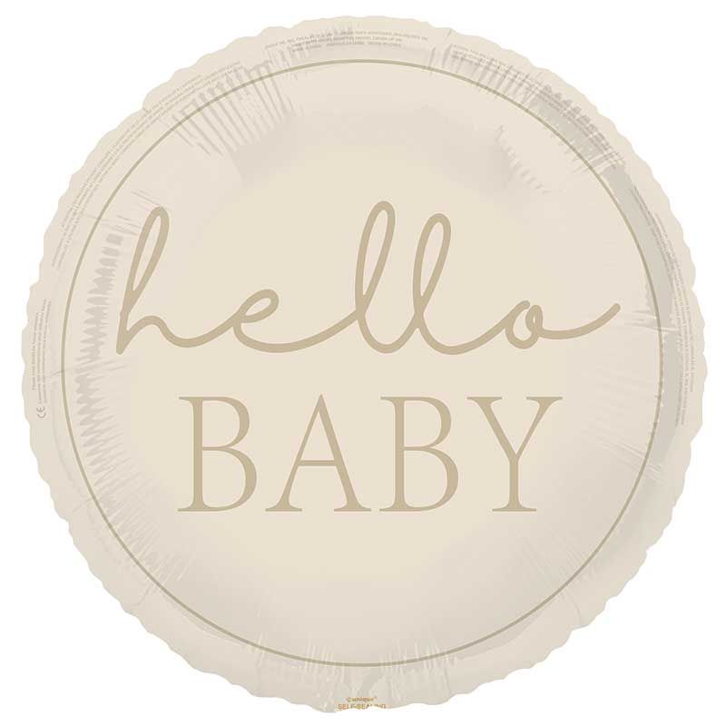 18"/ 46cm NEUTRAL HELLO BABY ROUND FOIL BALLOON