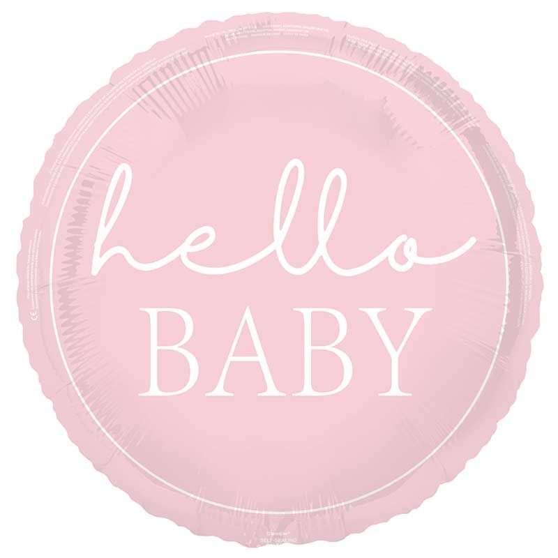 18"/ 46cm PINK HELLO BABY ROUND FOIL BALLOON