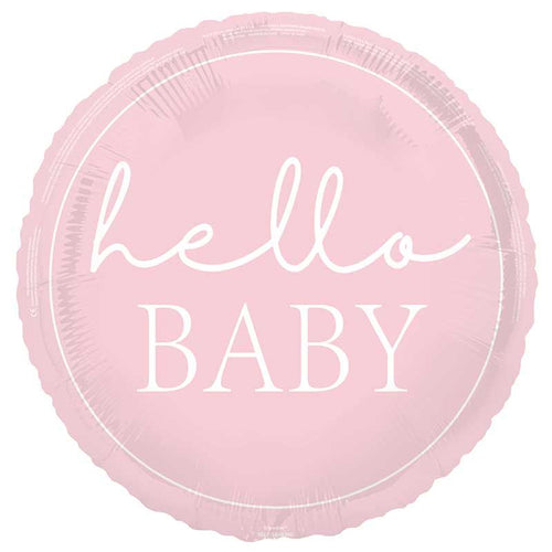 18"/ 46cm PINK HELLO BABY ROUND FOIL BALLOON