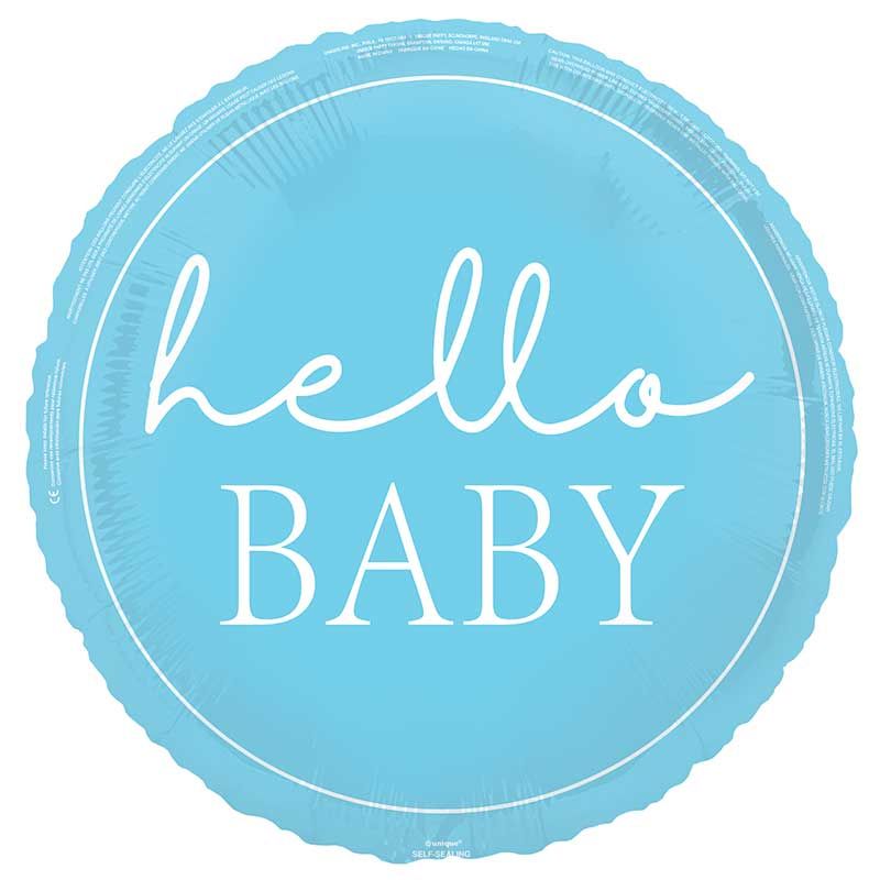 18"/ 46cm BLUE HELLO BABY ROUND FOIL BALLOON