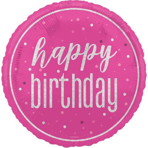 18"/ 46cm HAPPY BIRTHDAY GLITZ PINK ROUND FOIL BALLOON