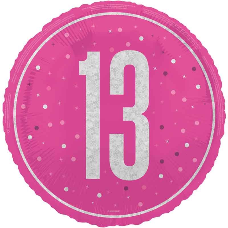 18"/ 46cm GLITZ PINK 13TH BIRTHDAY ROUND FOIL BALLOON