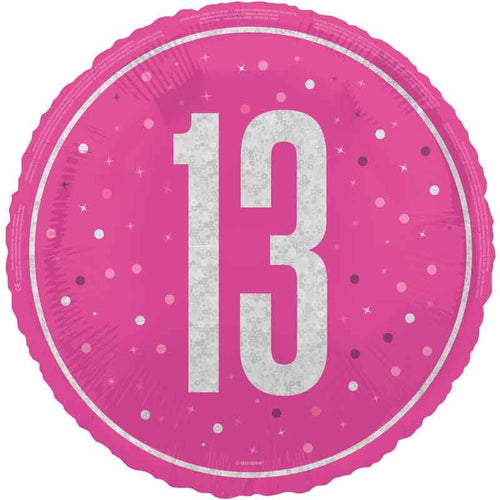 18"/ 46cm GLITZ PINK 13TH BIRTHDAY ROUND FOIL BALLOON