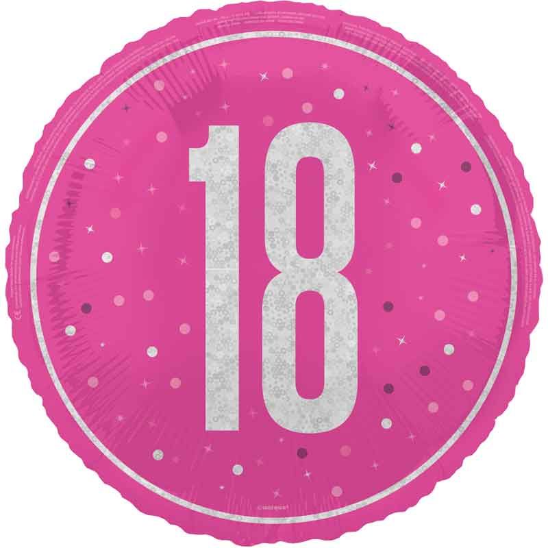 18"/ 46cm GLITZ PINK 18TH BIRTHDAY ROUND FOIL BALLOON