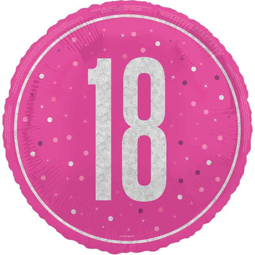18"/ 46cm GLITZ PINK 18TH BIRTHDAY ROUND FOIL BALLOON
