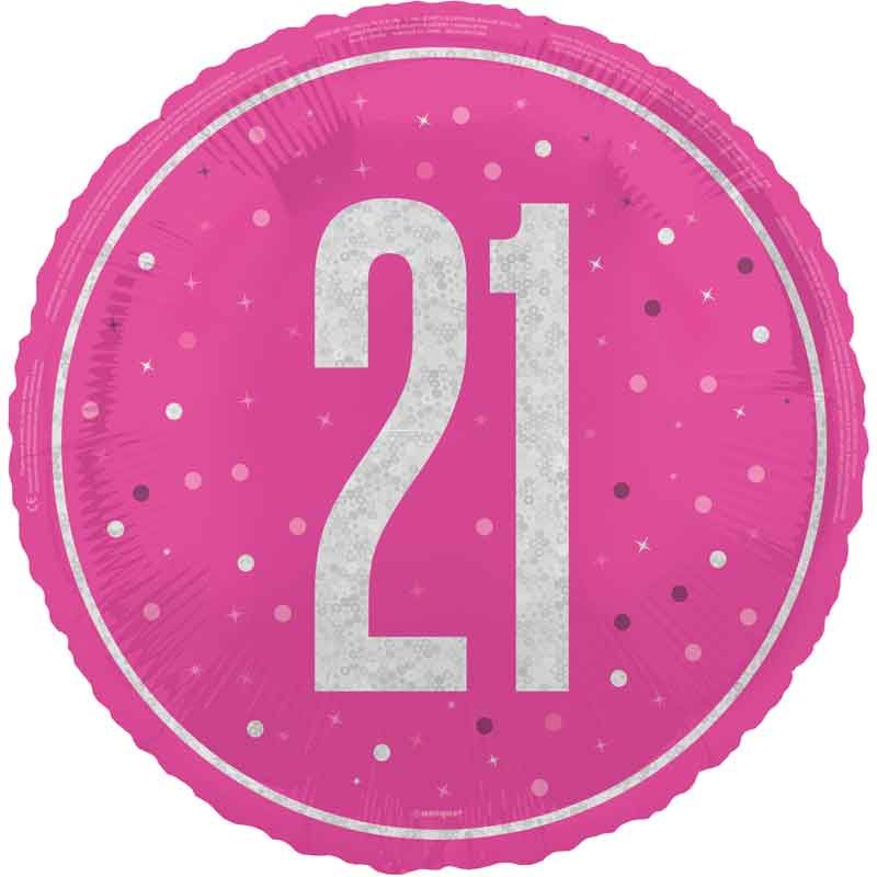 18"/ 46cm GLITZ PINK 21ST BIRTHDAY ROUND FOIL BALLOON
