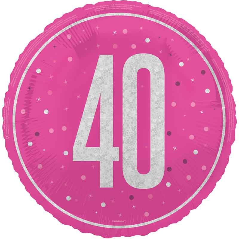 18"/ 46cm GLITZ PINK 40TH BIRTHDAY ROUND FOIL BALLOON