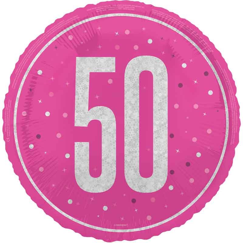 18"/ 46cm GLITZ PINK 50TH BIRTHDAY ROUND FOIL BALLOON