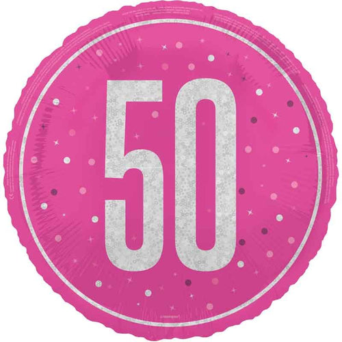 18"/ 46cm GLITZ PINK 50TH BIRTHDAY ROUND FOIL BALLOON