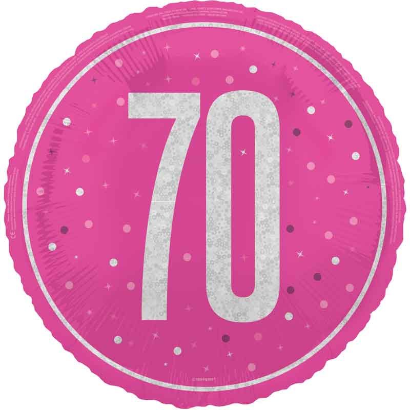 18"/ 46cm GLITZ PINK 70TH BIRTHDAY ROUND FOIL BALLOON