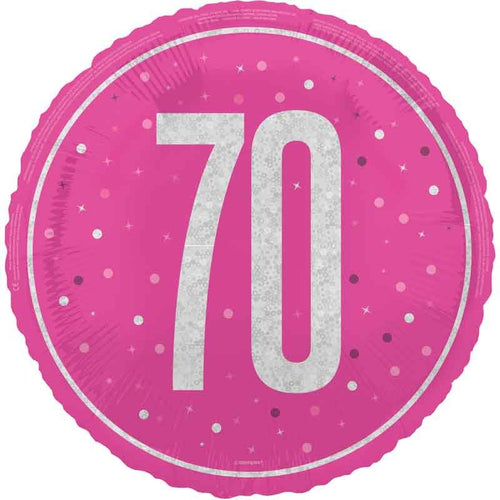 18"/ 46cm GLITZ PINK 70TH BIRTHDAY ROUND FOIL BALLOON