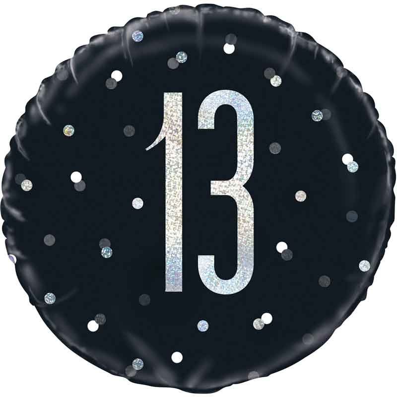 18"/ 46cm BLACK GLITZ 13 ROUND FOIL BALLOON