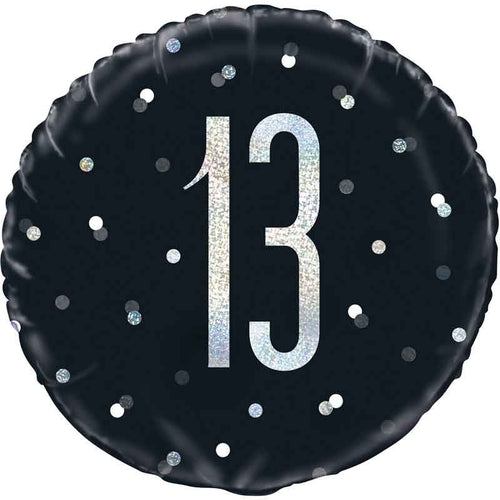 18"/ 46cm BLACK GLITZ 13 ROUND FOIL BALLOON
