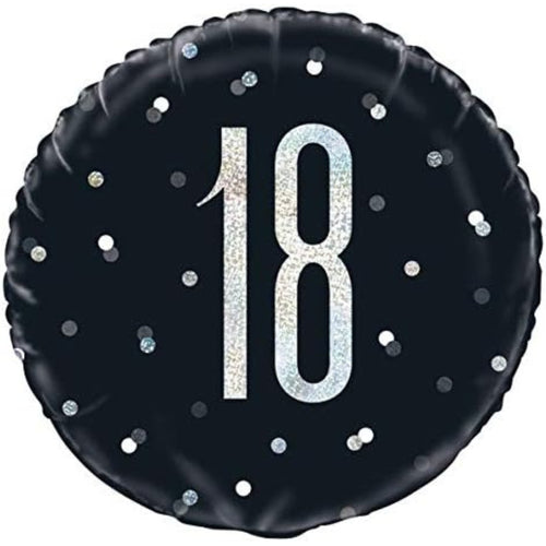 18"/ 46cm GLITZ BLACK & SILVER 18TH BIRTHDAY ROUND FOIL BALLOON
