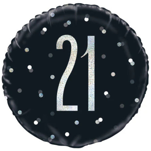 18"/ 46cm GLITZ BLACK 21ST BIRTHDAY ROUND FOIL BALLOON
