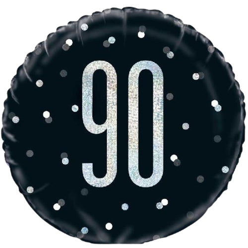 18"/ 46cm BLACK & SILVER GLITZ "90" ROUND FOIL BALLOON
