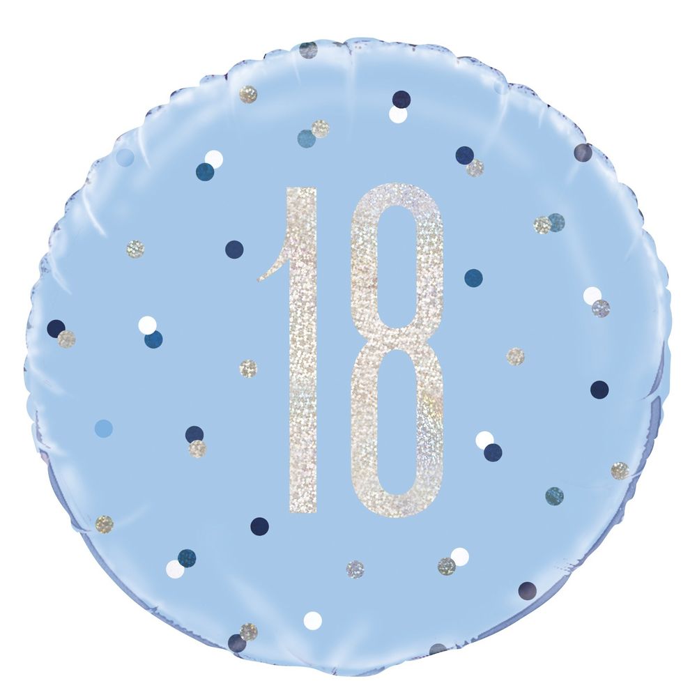 18"/ 46cm GLITZ BLUE & SILVER 18TH BIRTHDAY ROUND FOIL BALLOON