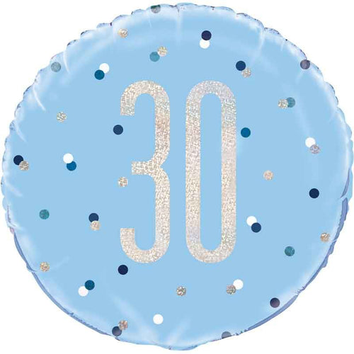 18"/ 46cm GLITZ BLUE 30 ROUND FOIL BALLOON