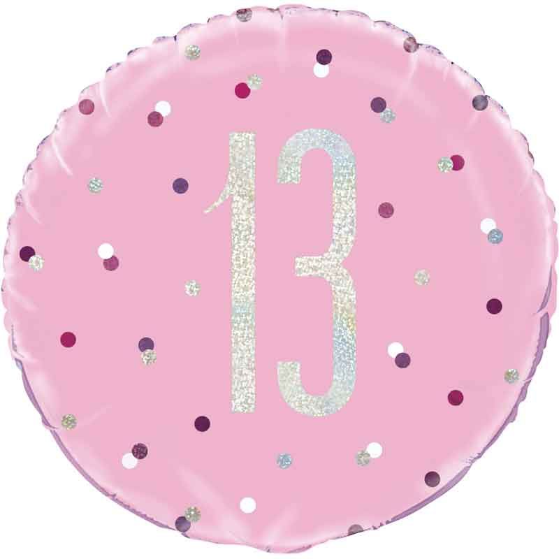 18"/ 46cm GLITZ PINK 13 ROUND FOIL BALLOON