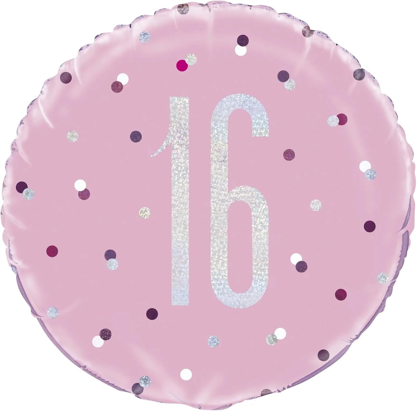 18"/ 46cm GLITZ PINK & SILVER 16TH BIRTHDAY ROUND FOIL BALLOON